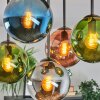 Gastor ceiling light, globe light blue, chrome, green, coppery, Smoke-coloured, 5-light sources