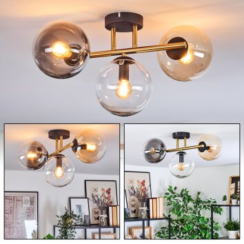 Gastor ceiling light, globe light gold, black, 3-light sources