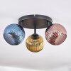 Koyoto ceiling light, globe light blue, gold, coppery, 3-light sources