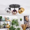 Ripoll ceiling light, globe light chrome, gold, clear, coppery, Smoke-coloured, 3-light sources