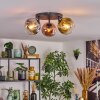 Ripoll ceiling light, globe light chrome, gold, clear, coppery, Smoke-coloured, 3-light sources