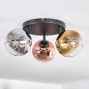 Ripoll ceiling light, globe light chrome, gold, clear, coppery, Smoke-coloured, 3-light sources