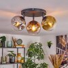 Ripoll ceiling light, globe light chrome, gold, clear, coppery, Smoke-coloured, 3-light sources