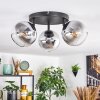 Koyoto ceiling light, globe light chrome, clear, Smoke-coloured, 3-light sources