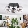 Koyoto ceiling light, globe light chrome, clear, Smoke-coloured, 3-light sources