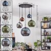 Koyoto hanging light, globe light, pendant light blue, chrome, green, coppery, Smoke-coloured, 5-light sources