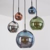 Koyoto hanging light, globe light, pendant light blue, chrome, green, coppery, Smoke-coloured, 5-light sources