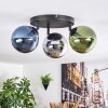 Gastor ceiling light, globe light blue, chrome, green, Smoke-coloured, 3-light sources