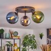 Gastor ceiling light, globe light blue, chrome, green, Smoke-coloured, 3-light sources