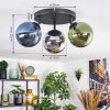 Gastor ceiling light, globe light blue, chrome, green, Smoke-coloured, 3-light sources