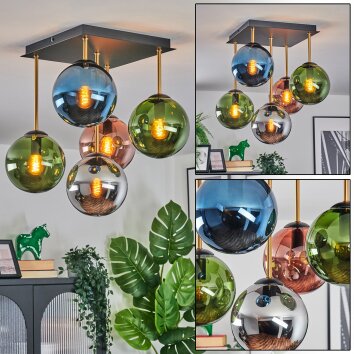 Gastor ceiling light, globe light gold, black, 5-light sources