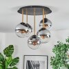 Gastor ceiling light, globe light brass, black, 5-light sources