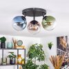 Gastor ceiling light, globe light blue, green, clear, coppery, 3-light sources