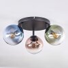 Gastor ceiling light, globe light blue, green, clear, coppery, 3-light sources
