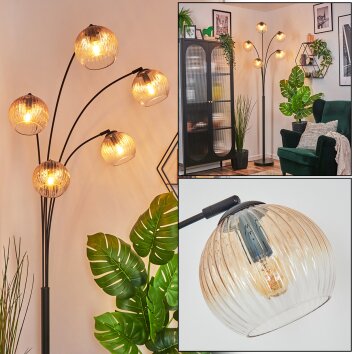 Koyoto globe light, floor lamp Amber, clear, 5-light sources