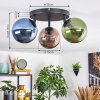 Gastor ceiling light, globe light blue, green, coppery, 3-light sources