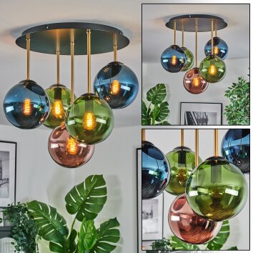 Gastor ceiling light, globe light 45 cm brass, black, 5-light sources