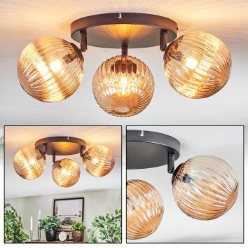 Chehalis ceiling light, globe light 48.5 cm Amber, 3-light sources