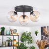 Koyoto ceiling light, globe light Amber, clear, 3-light sources