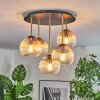 Koyoto ceiling light, globe light brass, black, 5-light sources