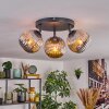 Ripoll ceiling light, globe light chrome, Smoke-coloured, 3-light sources
