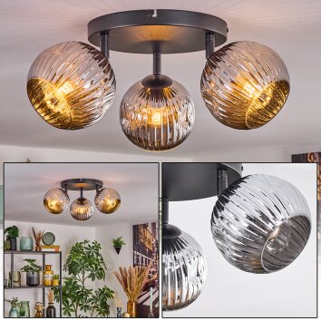 Ripoll ceiling light, globe light chrome, Smoke-coloured, 3-light sources