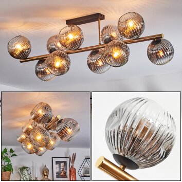 Ripoll ceiling light, globe light gold, black, 10-light sources