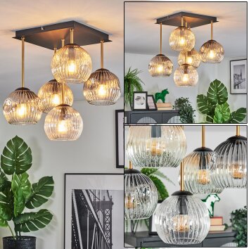 Ripoll ceiling light, globe light gold, black, 5-light sources