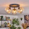 Ripoll ceiling light, globe light Amber, clear, 3-light sources