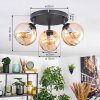 Koyoto ceiling light, globe light Amber, 3-light sources