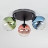 Chehalis ceiling light, globe light blue, green, clear, coppery, 3-light sources