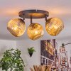 Koyoto ceiling light, globe light Amber, 3-light sources