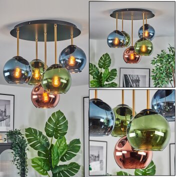 Koyoto ceiling light, globe light 45 cm brass, black, 5-light sources