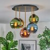 Koyoto ceiling light, globe light 45 cm brass, black, 5-light sources