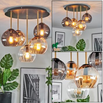 Koyoto ceiling light, globe light 45 cm brass, black, 5-light sources