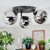 Chehalis ceiling light, globe light 49 cm chrome, clear, Smoke-coloured, 3-light sources