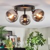 Chehalis ceiling light, globe light 49 cm chrome, clear, Smoke-coloured, 3-light sources
