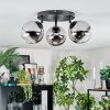 Chehalis ceiling light, globe light 49 cm chrome, clear, Smoke-coloured, 3-light sources