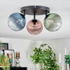 Chehalis ceiling light, globe light blue, green, clear, coppery, 3-light sources