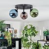 Chehalis ceiling light, globe light 44 cm blue, green, coppery, 3-light sources
