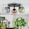 Chehalis ceiling light, globe light blue, green, clear, coppery, 3-light sources