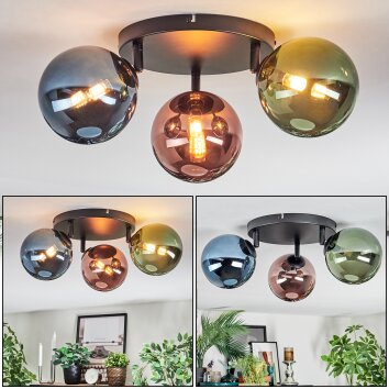 Chehalis ceiling light, globe light 48.5 cm blue, green, coppery, 3-light sources