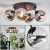 Chehalis ceiling light, globe light chrome, clear, Smoke-coloured, 4-light sources