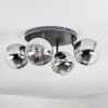 Chehalis ceiling light, globe light chrome, clear, Smoke-coloured, 4-light sources