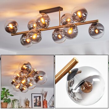 Gastor ceiling light, globe light gold, black, 10-light sources