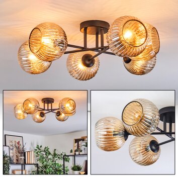 Ripoll ceiling light, globe light Amber, 6-light sources