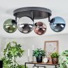 Chehalis ceiling light, globe light blue, chrome, green, coppery, Smoke-coloured, 4-light sources