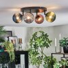 Chehalis ceiling light, globe light blue, green, coppery, Smoke-coloured, 4-light sources
