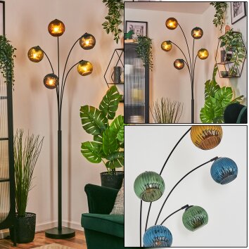 Koyoto globe light, floor lamp blue, gold, green, 5-light sources