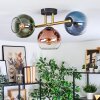 Koyoto ceiling light, globe light gold, black, 3-light sources